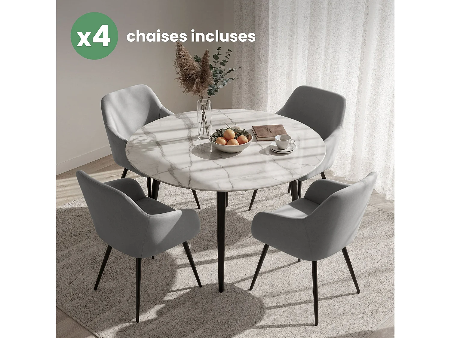 Set di 4 Sedie in velluto liscio ESTELLE Grigio gambe nere