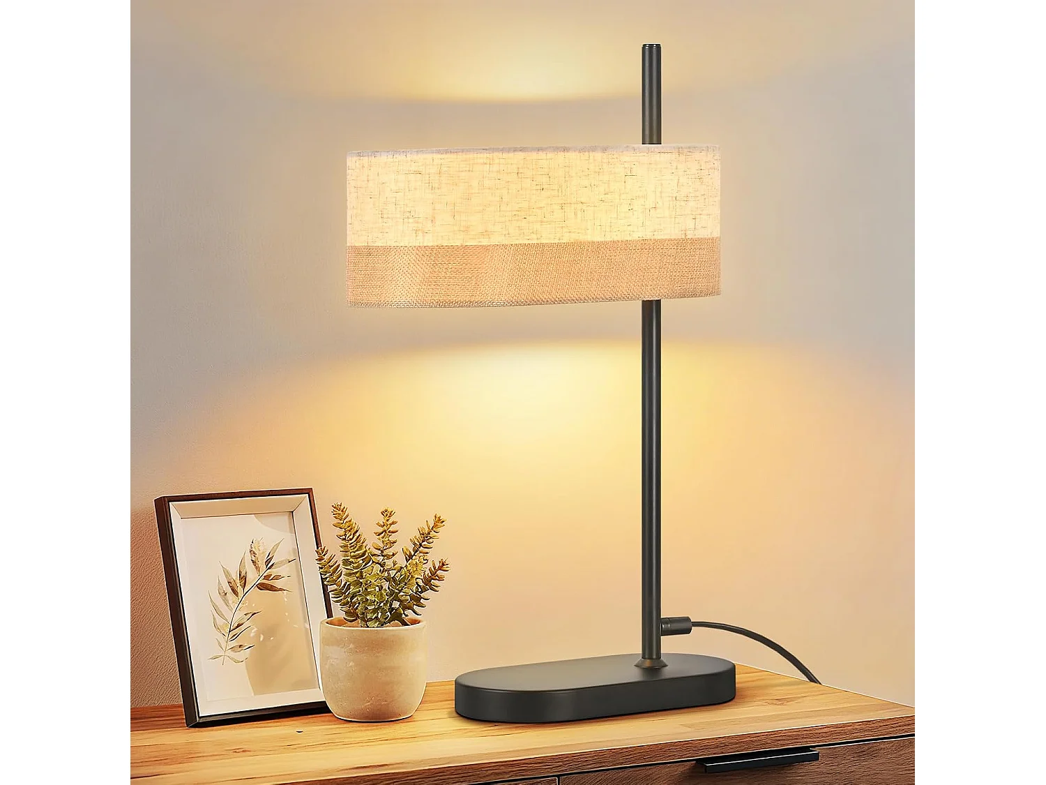 Nettlife Lampe de Table Vintage Salon - Lampe de Chevet Noire en Tissu E14 avec Câble, Lampe de Bureau Rustique Rétro pour Chambre à Coucher (Sans Ampoule)