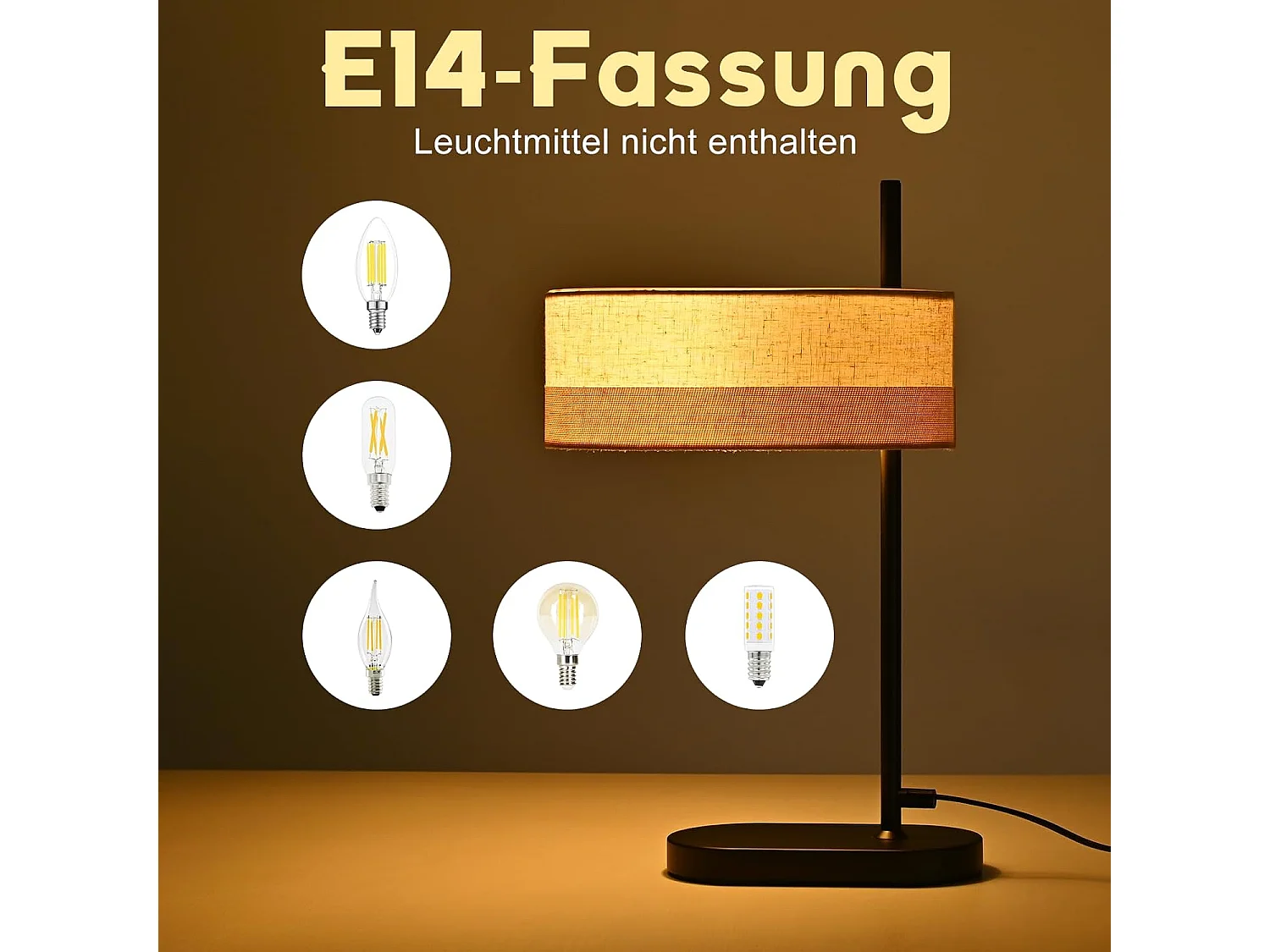 Nettlife Lampe de Table Vintage Salon - Lampe de Chevet Noire en Tissu E14 avec Câble, Lampe de Bureau Rustique Rétro pour Chambre à Coucher (Sans Ampoule)