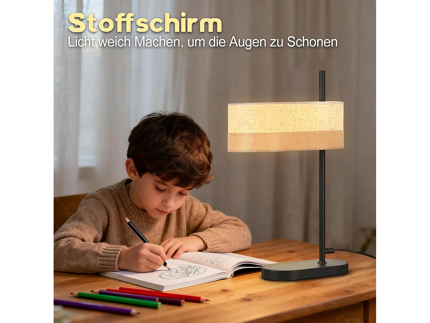 Nettlife Lampe de Table Vintage Salon - Lampe de Chevet Noire en Tissu E14 avec Câble, Lampe de Bureau Rustique Rétro pour Chambre à Coucher (Sans Ampoule)