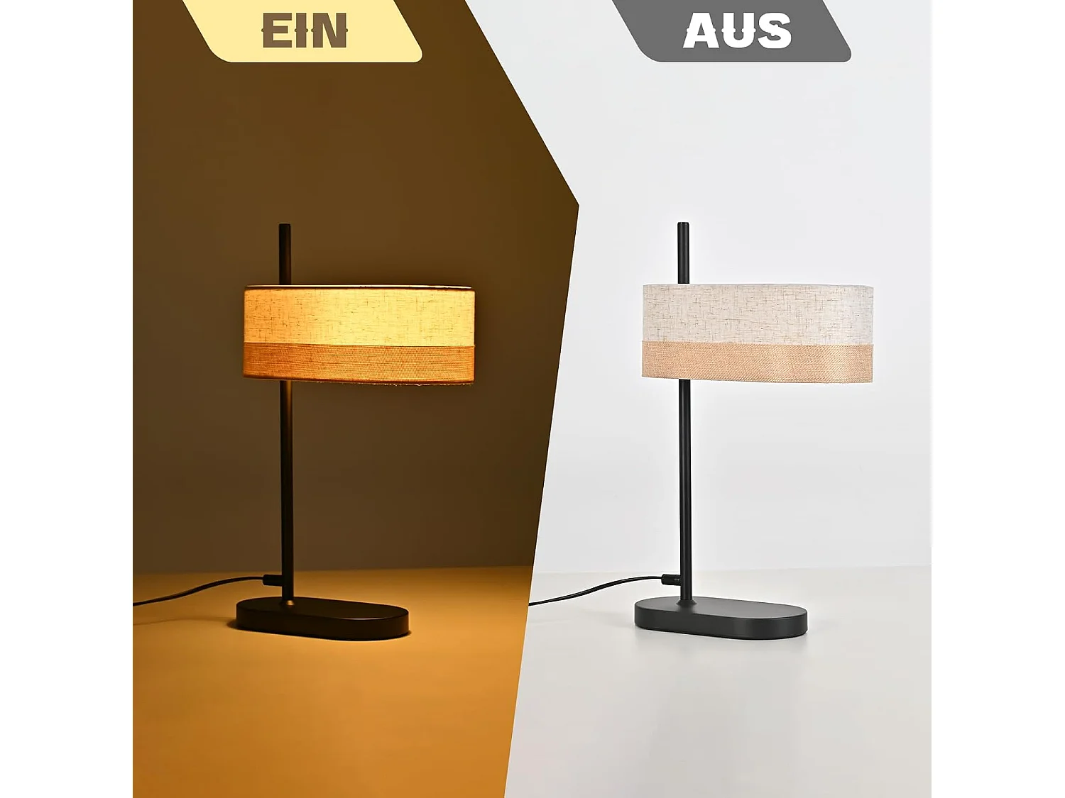 Nettlife Lampe de Table Vintage Salon - Lampe de Chevet Noire en Tissu E14 avec Câble, Lampe de Bureau Rustique Rétro pour Chambre à Coucher (Sans Ampoule)