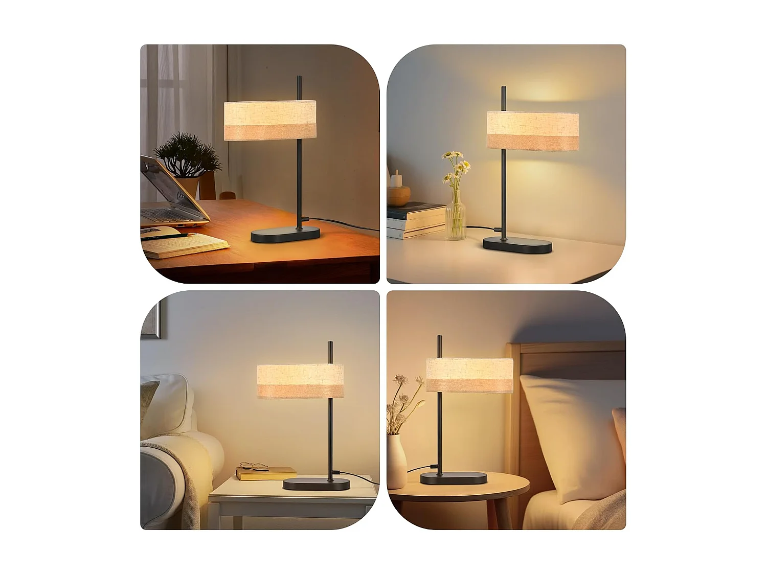 Nettlife Lampe de Table Vintage Salon - Lampe de Chevet Noire en Tissu E14 avec Câble, Lampe de Bureau Rustique Rétro pour Chambre à Coucher (Sans Ampoule)