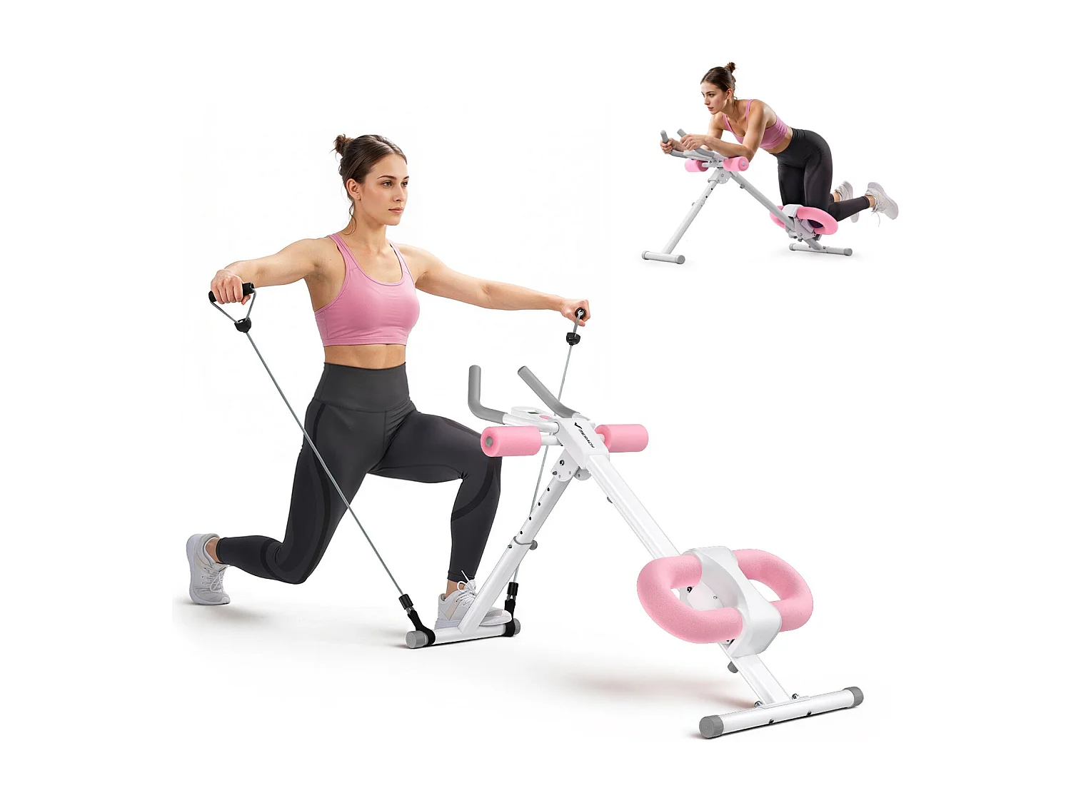 Attrezzo addome & glutei MERACH, 5 livelli, inclinazione regolabile, cuscino a U, manubrio antiscivolo, schermo LCD, carico 200 kg, bianco