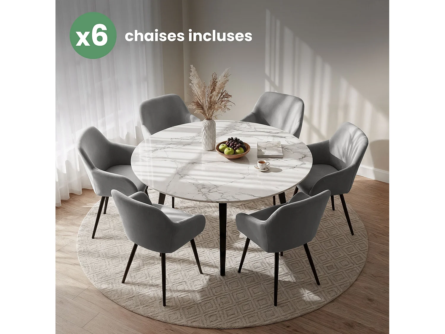 6x Welurowe krzesło tapicerowane gładkie Szare ESTELLE Czarne nogi