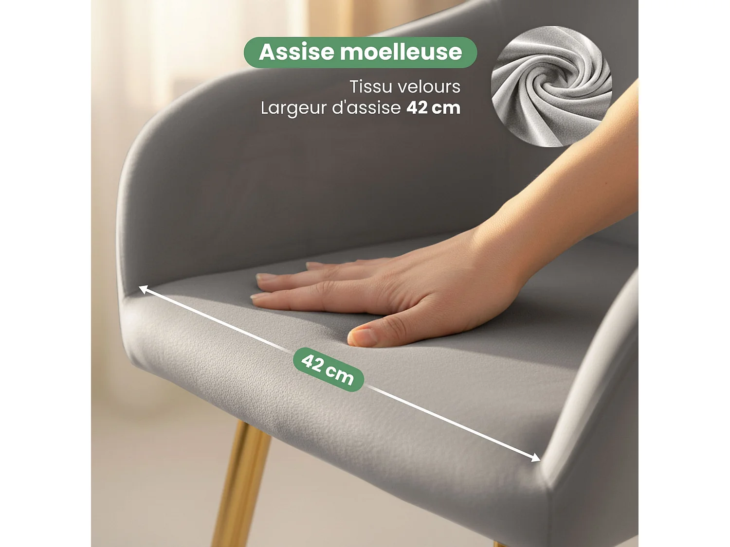 Set di 4 Sedie in velluto liscio ESTELLE Grigio gambe oro