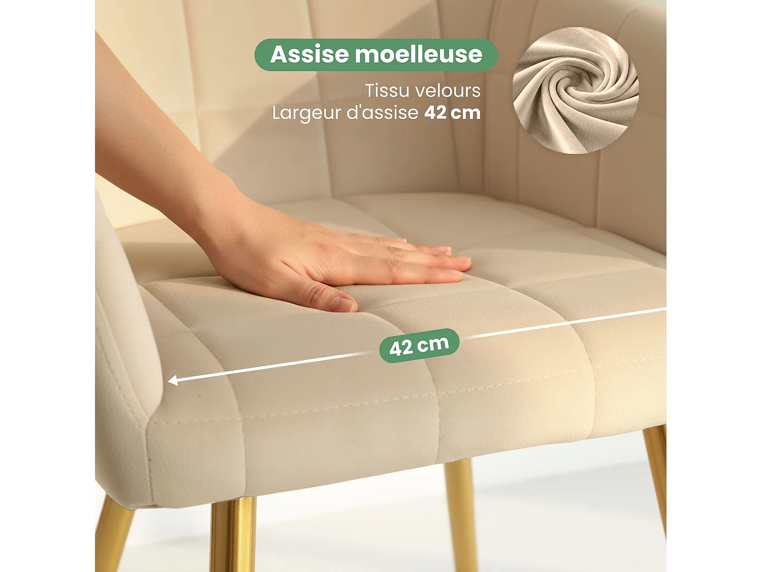 Set di 6 Sedie imbottite con cuciture quadrate LUXANO Beige gambe oro