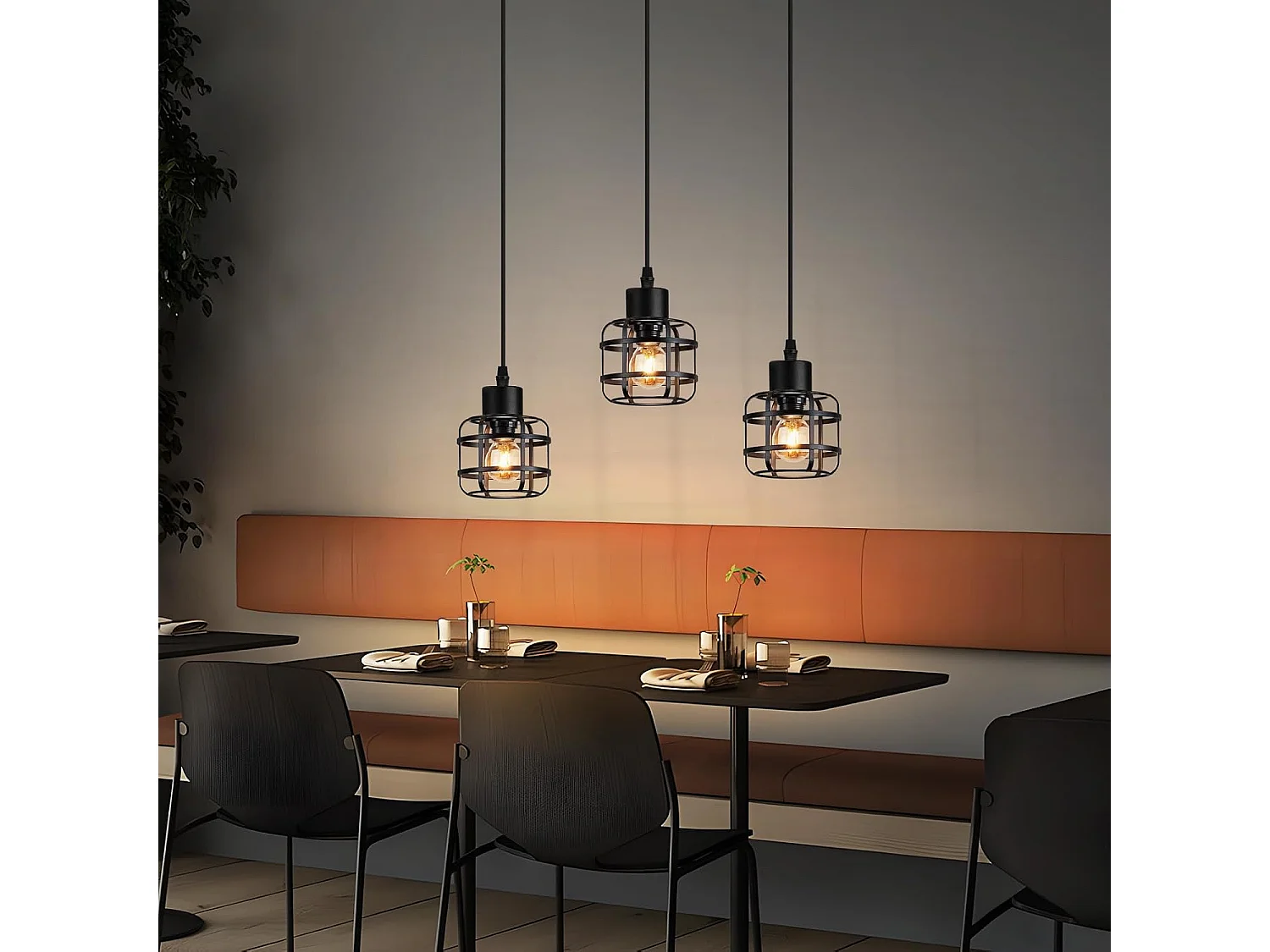 Lampa wisząca Nettlife Vintage z trzema żarówkami – czarny metalowy żyrandol E14 w stylu retro – regulowana wysokość do jadalni i salonu (żarówki nie są dołączone)