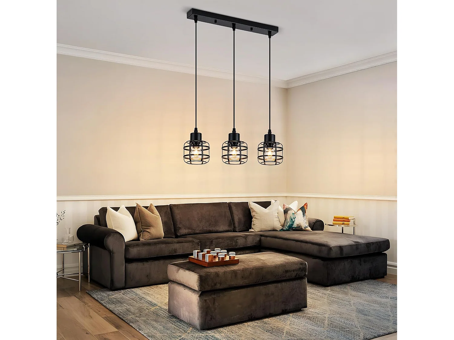 Lampa wisząca Nettlife Vintage z trzema żarówkami – czarny metalowy żyrandol E14 w stylu retro – regulowana wysokość do jadalni i salonu (żarówki nie są dołączone)