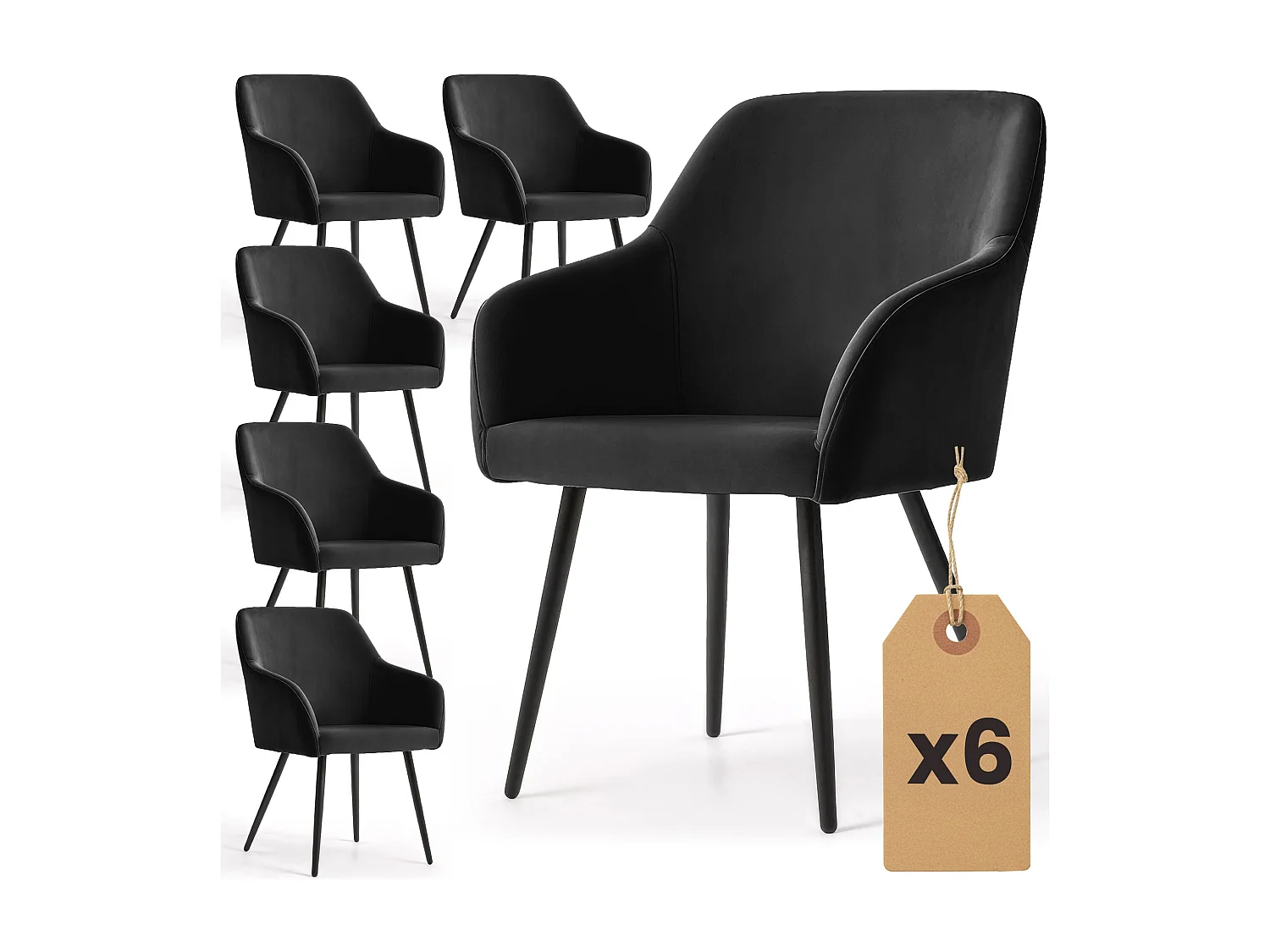 Conjunto de 4 cadeiras de veludo liso ESTELLE Preto com pés pretos