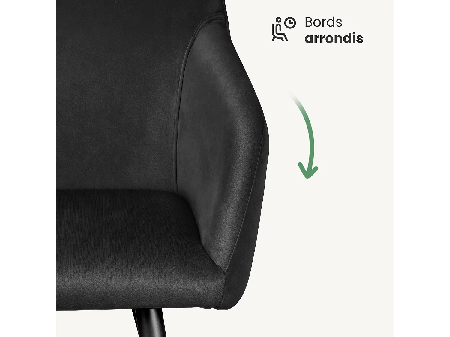 Conjunto de 4 cadeiras de veludo liso ESTELLE Preto com pés pretos