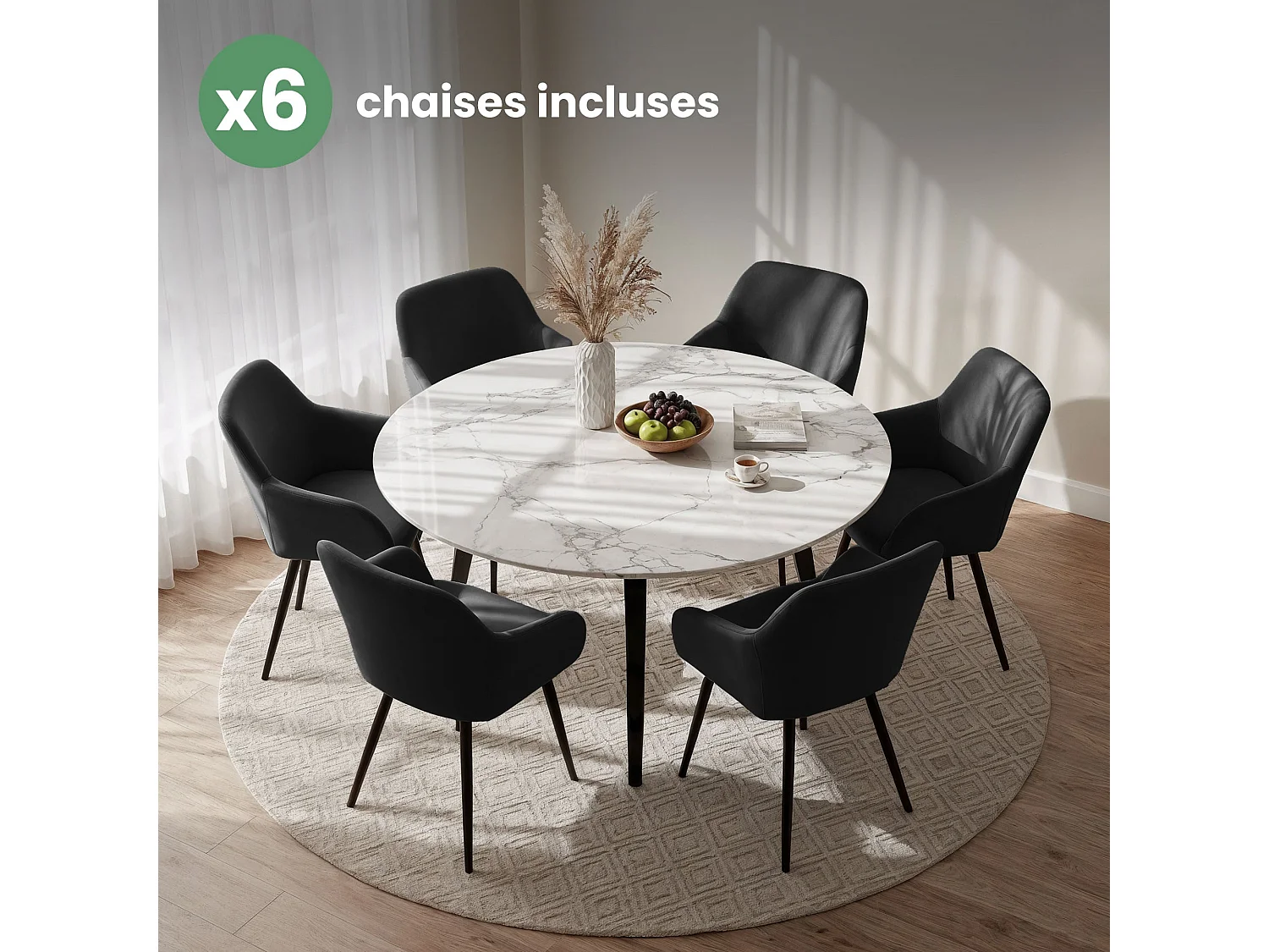 Conjunto de 4 cadeiras de veludo liso ESTELLE Preto com pés pretos