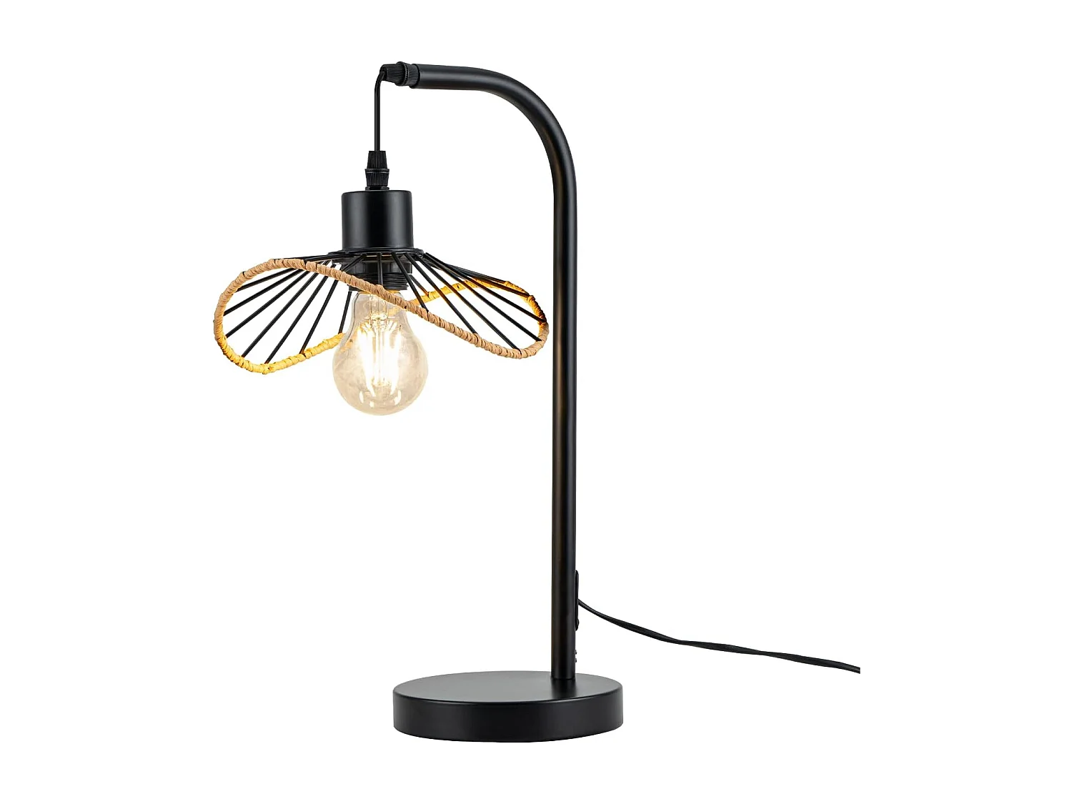 Nettlife Lampe de bureau vintage, lampe de chevet, Lampe à poser, E27 avec câble, lampe de bureau rétro, en métal pour salon, noire (Sans ampoule)