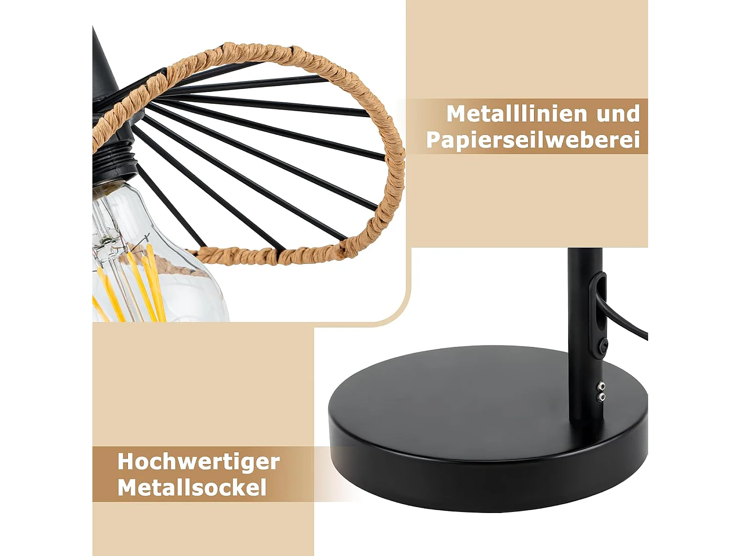 Nettlife Lampe de bureau vintage, lampe de chevet, Lampe à poser, E27 avec câble, lampe de bureau rétro, en métal pour salon, noire (Sans ampoule)