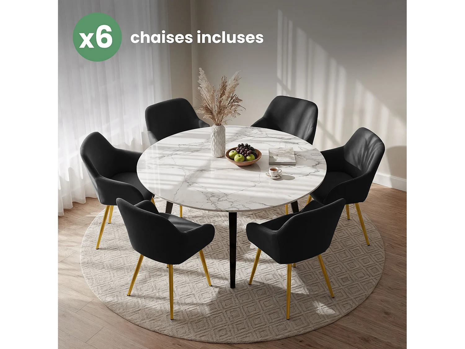 6x Welurowe krzesło tapicerowane gładkie Czarne ESTELLE Złote nogi