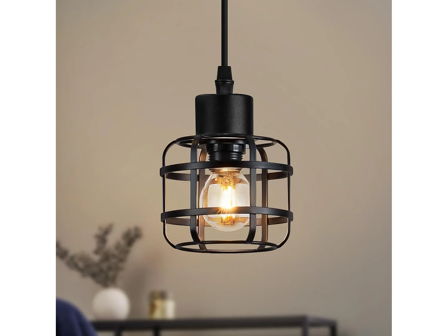 Nettlife Suspension Vintage 1 Lampe - Lustre Métal Noir E14 Rétro - Hauteur Réglable Salon Salle à Manger (Sans Ampoule)
