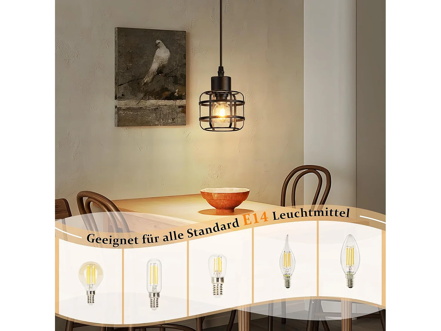 Nettlife Suspension Vintage 1 Lampe - Lustre Métal Noir E14 Rétro - Hauteur Réglable Salon Salle à Manger (Sans Ampoule)