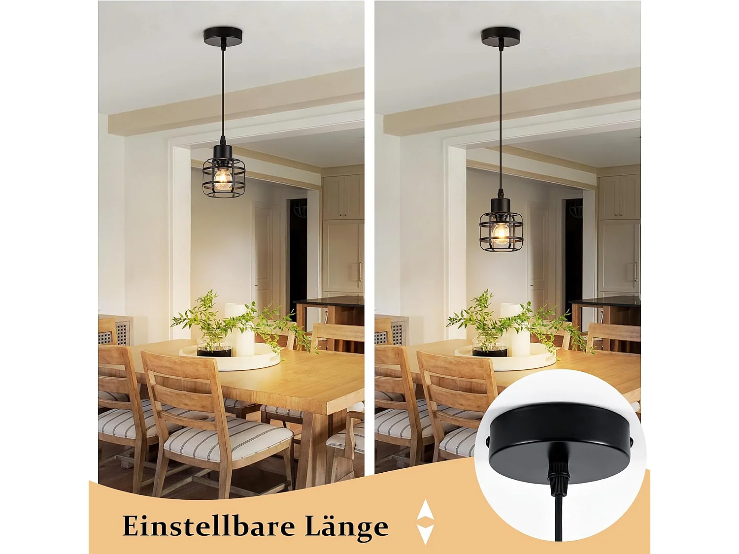 Nettlife Suspension Vintage 1 Lampe - Lustre Métal Noir E14 Rétro - Hauteur Réglable Salon Salle à Manger (Sans Ampoule)