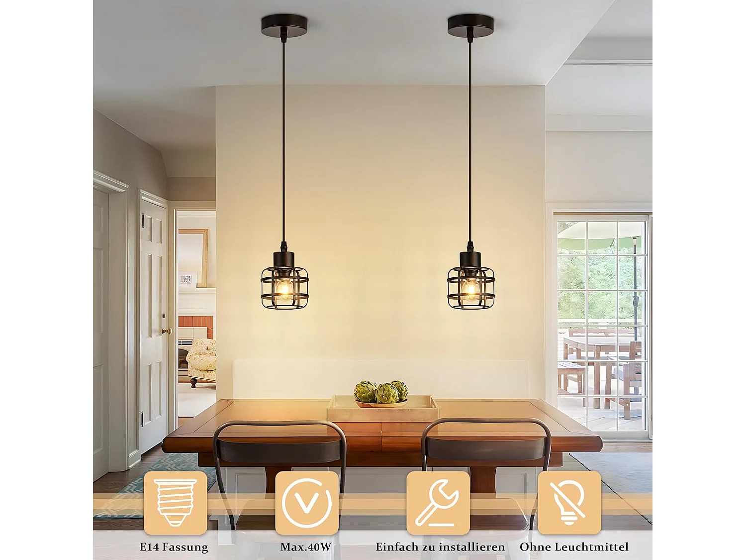 Nettlife Vintage Hanglamp 1 Lamp - Zwarte Metalen Kroonluchter E14 Retro - Verstelbare Hoogte Woonkamer Eetkamer (Lamp niet inbegrepen)