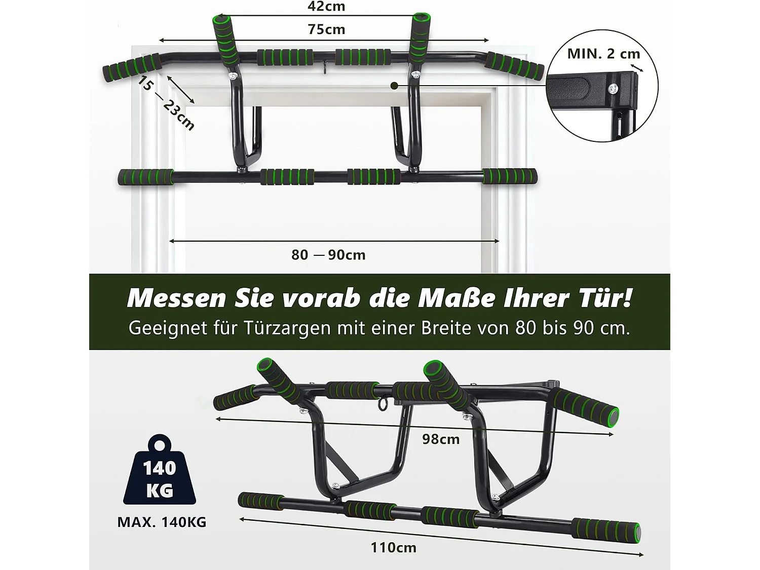 Drążek do podciągania Nettlife bez śrub, mocowany do drzwi, drążek do ćwiczeń siłowych, uchwyty antypoślizgowe, udźwig 200 kg