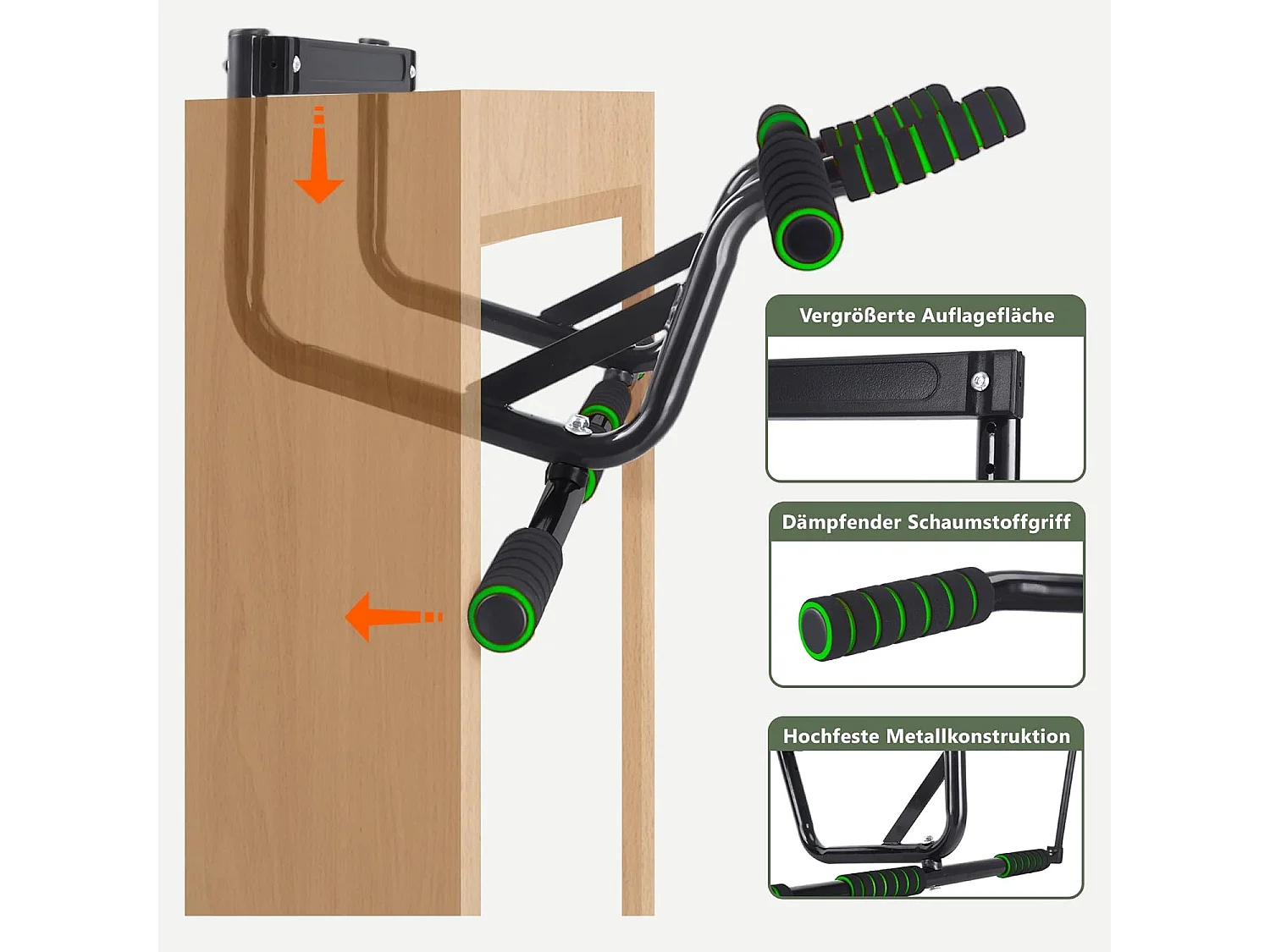 Drążek do podciągania Nettlife bez śrub, mocowany do drzwi, drążek do ćwiczeń siłowych, uchwyty antypoślizgowe, udźwig 200 kg