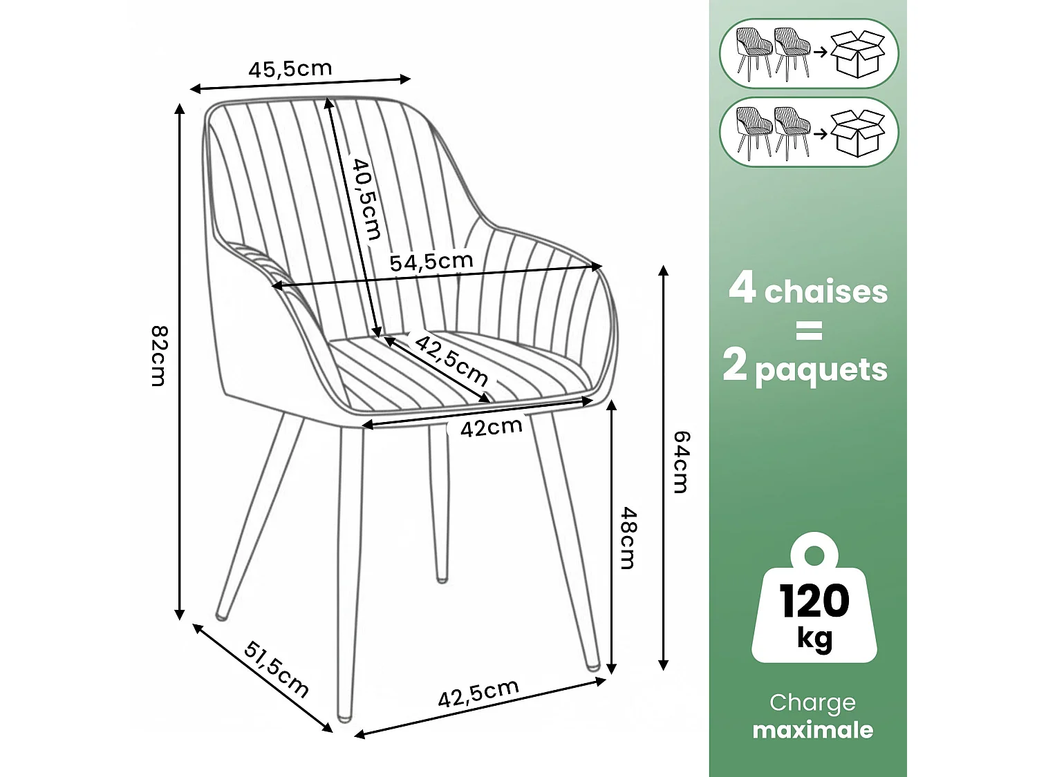 Set di 4 Sedie in velluto con cuciture verticali FLORENCE Grafite gambe nere