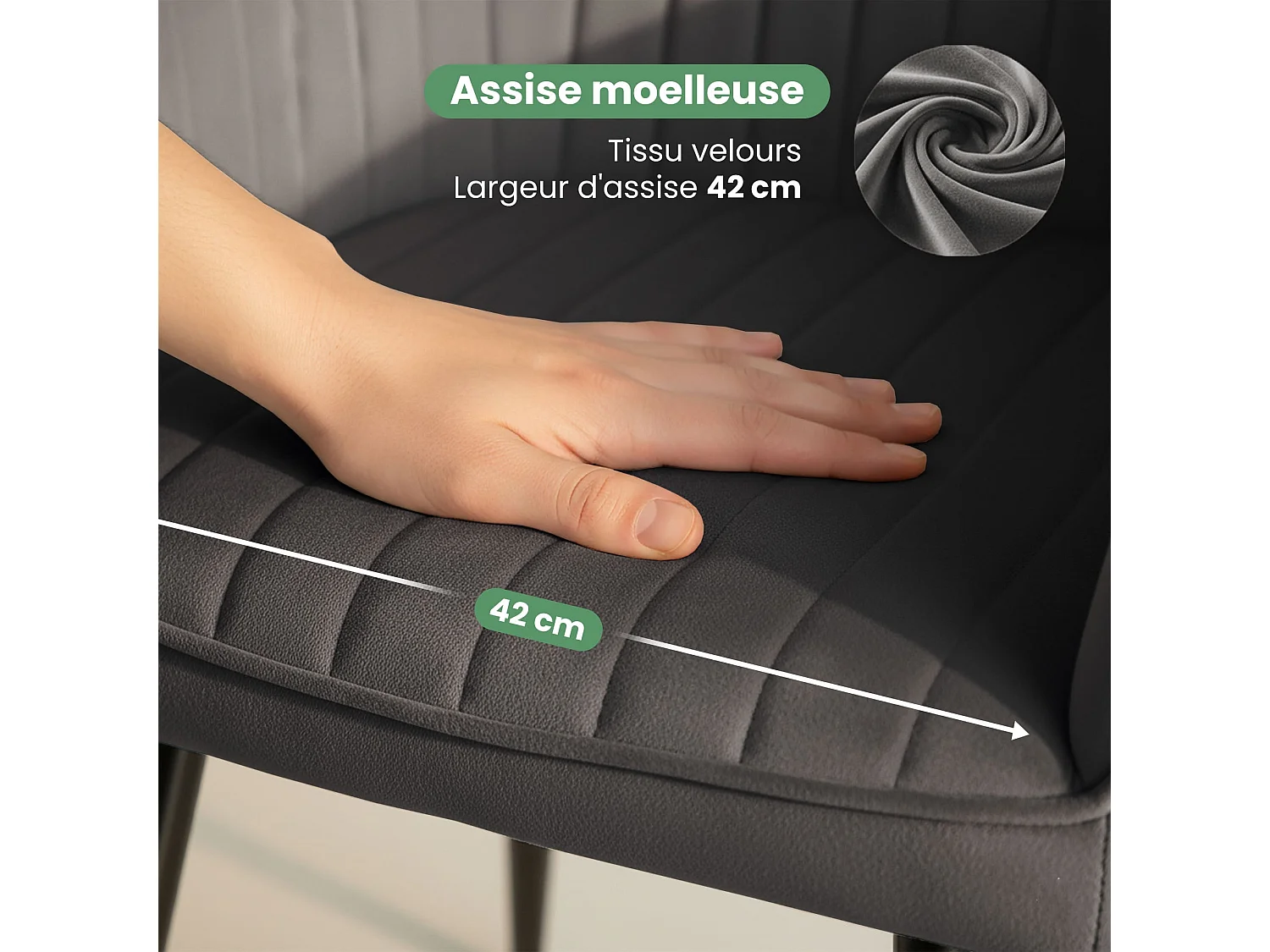 Set di 4 Sedie in velluto con cuciture verticali FLORENCE Grafite gambe nere