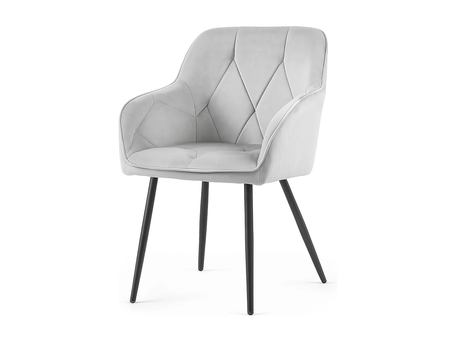 Set van 6 Eetkamerstoelen DIAMANTE met Armleuningen / Gestoffeerde Stoelen / Fluwelen Stoelen en Metalen Poten / Grijs met zwarte benen