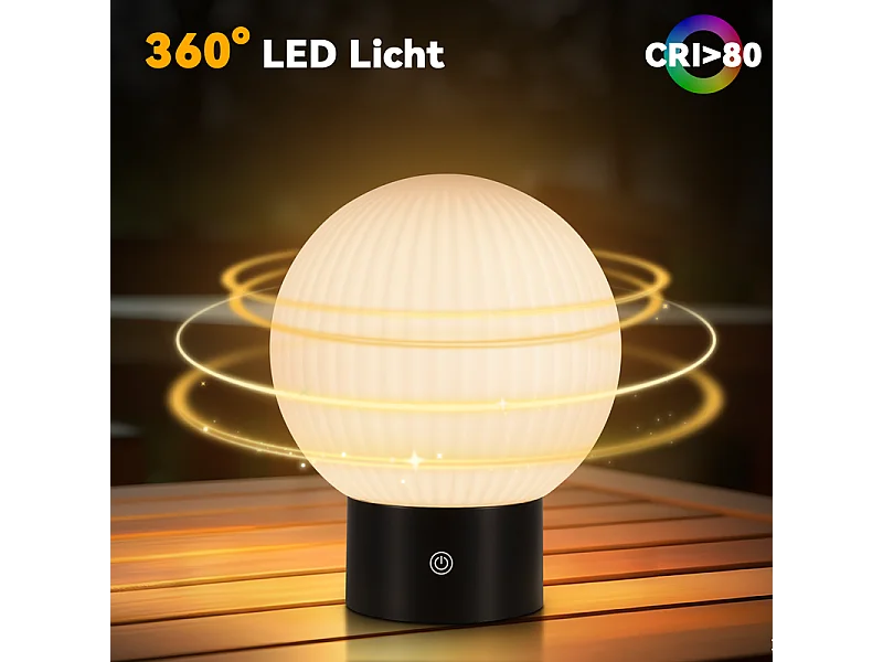 NETTLIFE Lampe de table sans fil rechargeable – Lampe LED tactile USB, dimmable 3000K–6500K, IP44, chevet & salle de bain