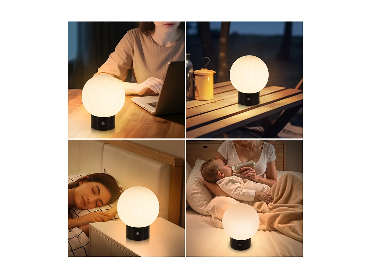 NETTLIFE Lampe de table sans fil rechargeable – Lampe LED tactile USB, dimmable 3000K–6500K, IP44, chevet & salle de bain