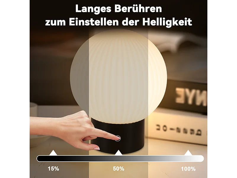 NETTLIFE Lampe de table sans fil rechargeable – Lampe LED tactile USB, dimmable 3000K–6500K, IP44, chevet & salle de bain