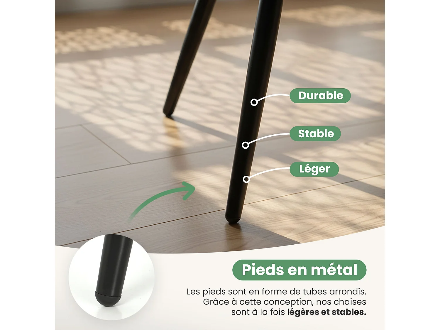 Lot de 6 Chaises pivotantes en velours à surpiqûres TURNO Noir pieds noirs