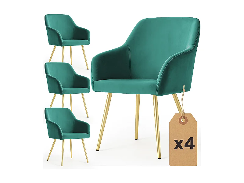 Set di 4 Sedie in velluto liscio ESTELLE Verde Bottiglia gambe oro