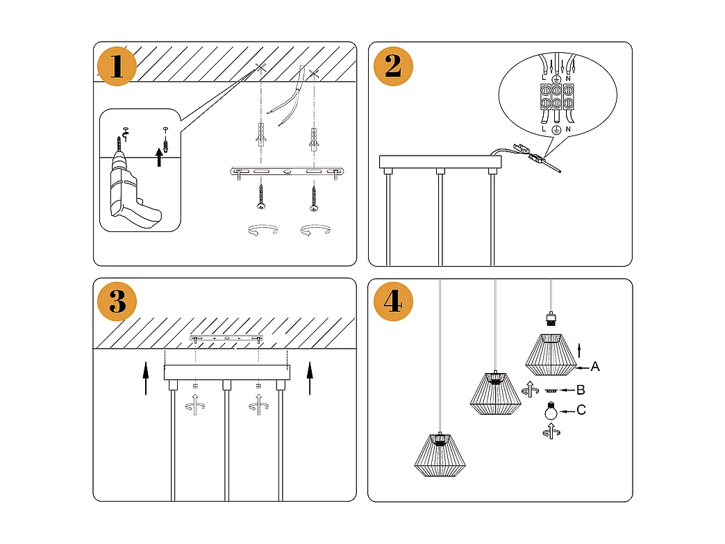 Nettlife Boho Rotan Hanglamp voor Eettafel - 3 E27 Lampen, Verstelbare Hoogte, Retro Stijl, Woonkamer/Slaapkamer (Lampen Niet Inbegrepen)