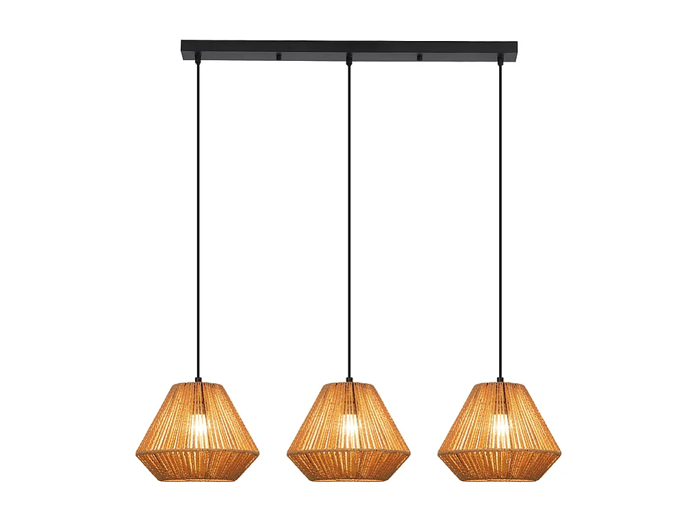 Nettlife Boho Rotan Hanglamp voor Eettafel - 3 E27 Lampen, Verstelbare Hoogte, Retro Stijl, Woonkamer/Slaapkamer (Lampen Niet Inbegrepen)