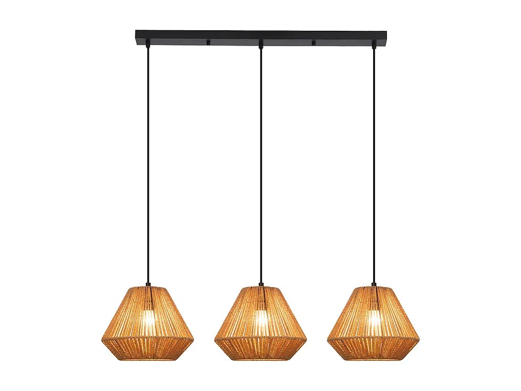 Nettlife Suspension Boho Rotin Table à Manger - Lampe 3 Lumières E27, Hauteur Réglable, Style Rétro, Salon Chambre (Sans Ampoule)