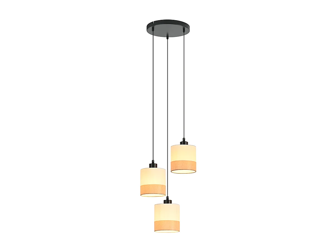 Nettlife Vintage Hanglamp voor de Eettafel - 3-lichts hanglamp met witte stoffen kap, E27 fitting, retrostijl (lampen niet inbegrepen)