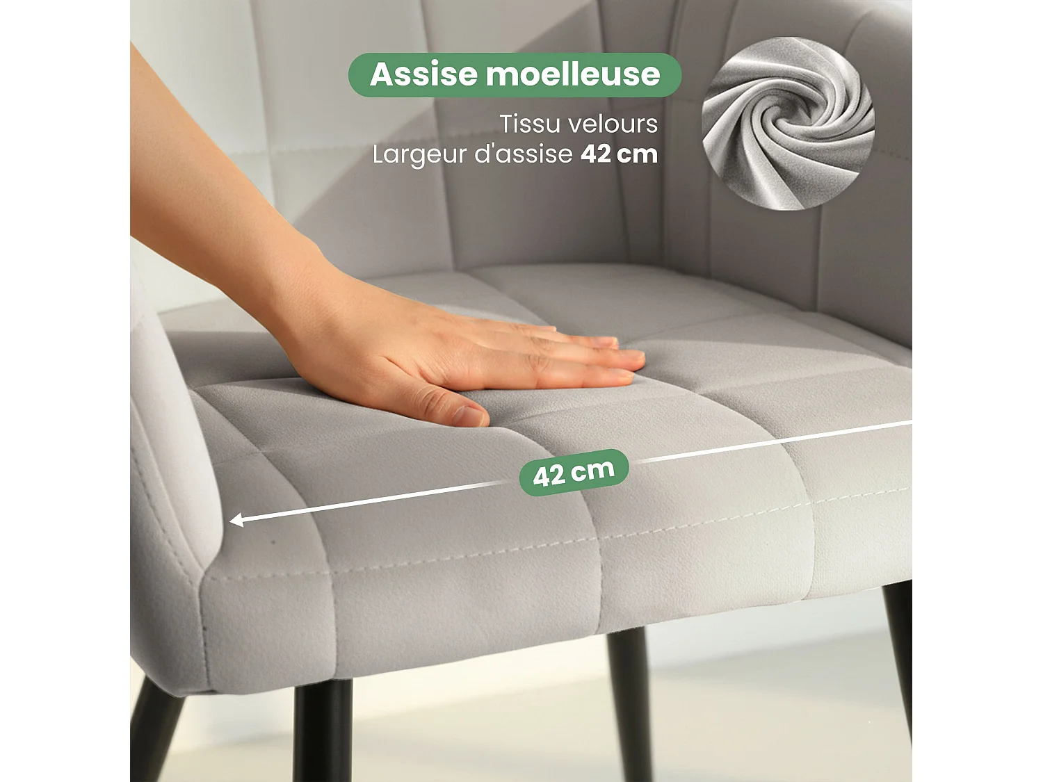 Set di 4 Sedie imbottite con cuciture quadrate LUXANO Grigio gambe nere