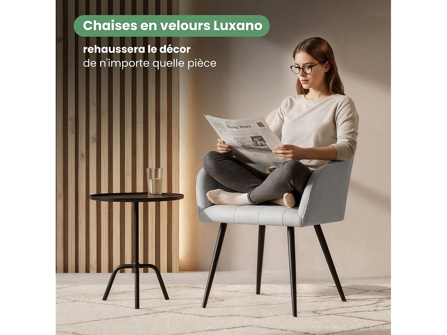 Set di 4 Sedie imbottite con cuciture quadrate LUXANO Grigio gambe nere