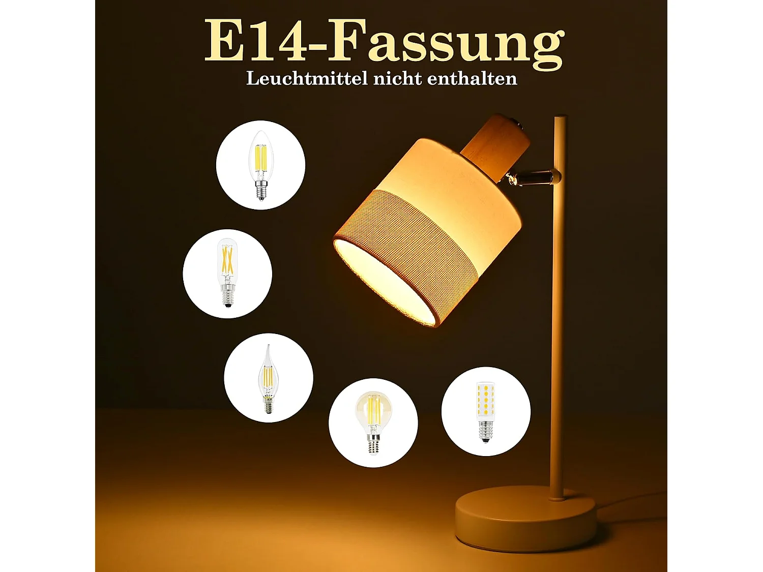 Nettlife Lampe de Table Vintage Bois - Lampe Chevet Tissu E14 Câble, Pivotante Rustique Rétro pour Chambre Bureau (Sans Ampoule)