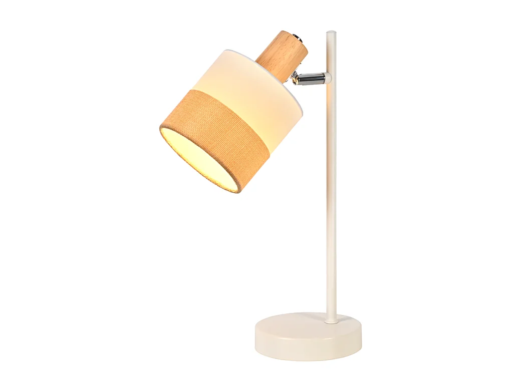Nettlife Lampe de Table Vintage Bois - Lampe Chevet Tissu E14 Câble, Pivotante Rustique Rétro pour Chambre Bureau (Sans Ampoule)