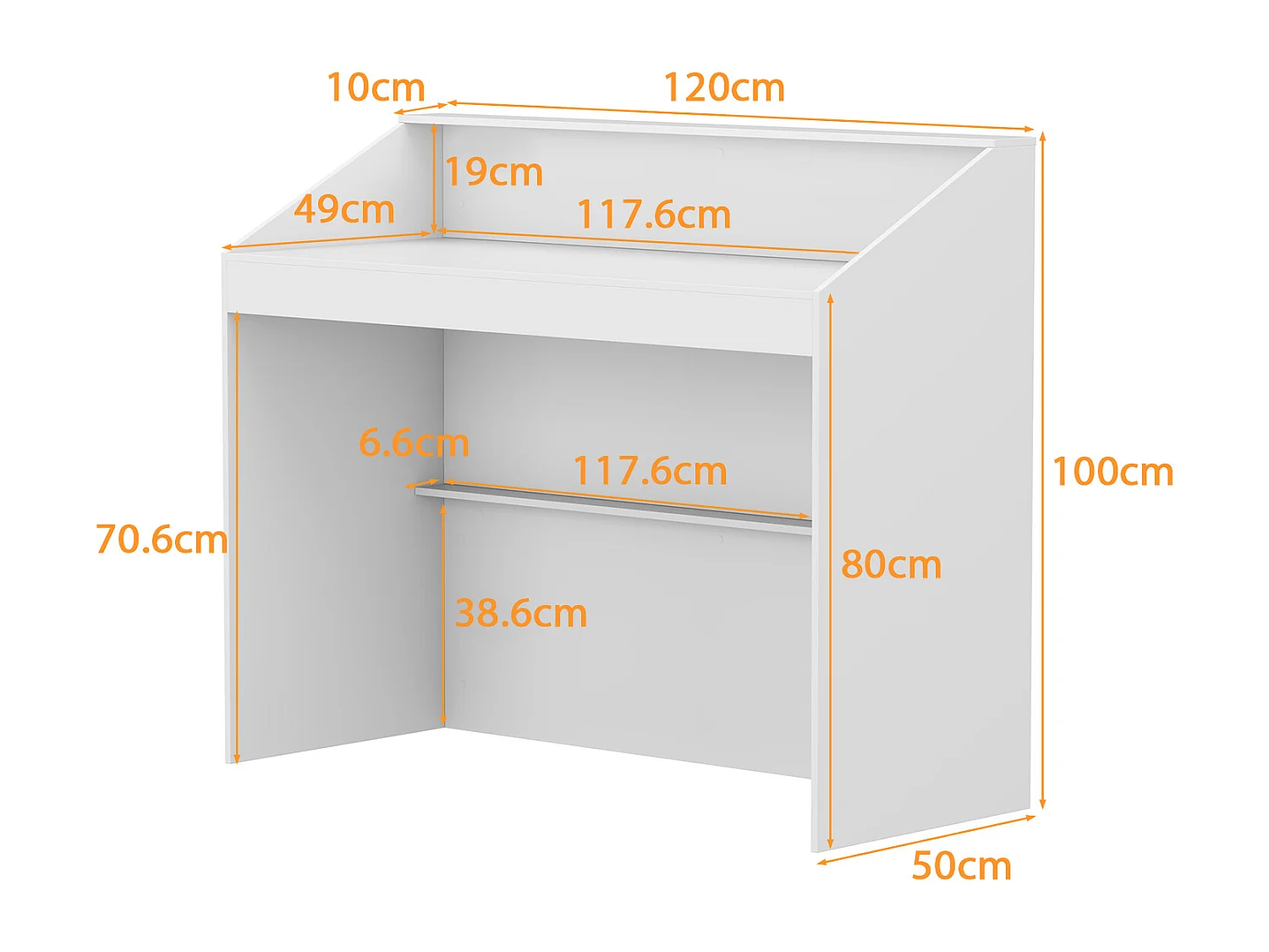 Comptoir de réception avec compartiments ouverts,Table de réception,étagères,Salon,Bureau,120x50x100cm,Blanc
