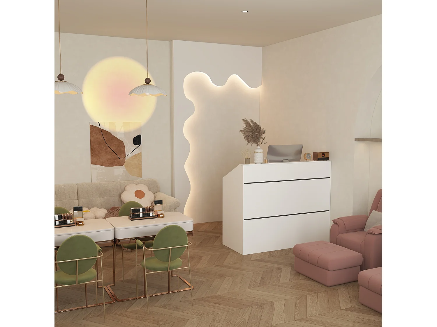 Comptoir de réception avec compartiments ouverts,Table de réception,étagères,Salon,Bureau,120x50x100cm,Blanc