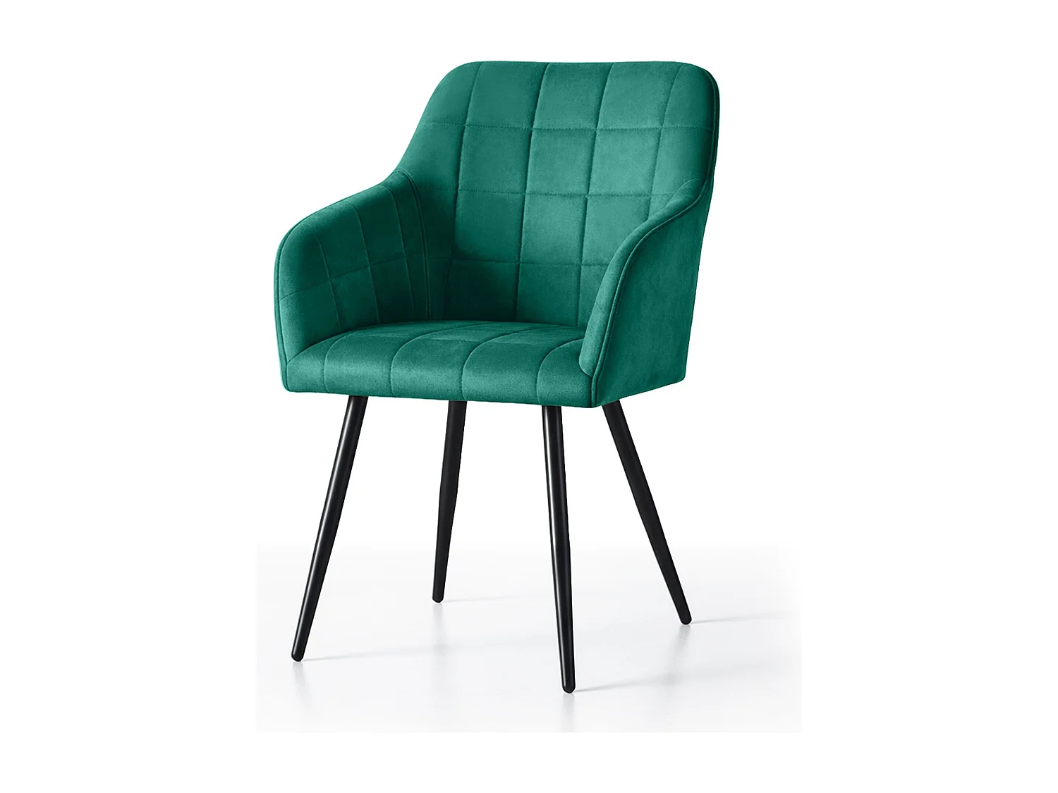 Set di 4 Sedie imbottite con cuciture quadrate LUXANO Verde Bottiglia gambe nere