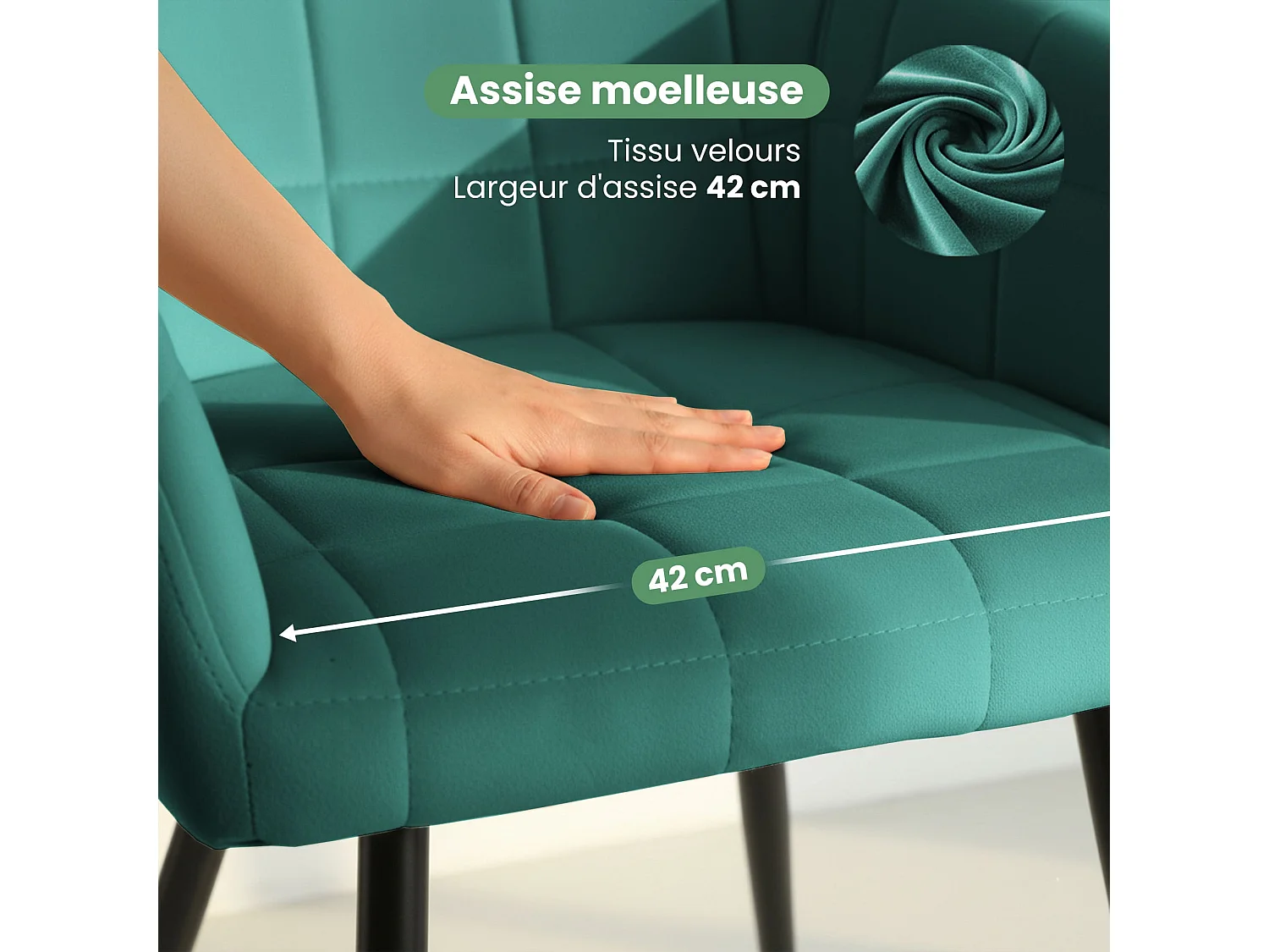 Set di 4 Sedie imbottite con cuciture quadrate LUXANO Verde Bottiglia gambe nere