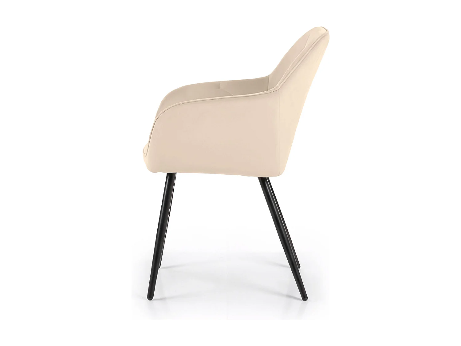 Set van 4 Eetkamerstoelen DIAMANTE met Armleuningen / Gestoffeerde Stoelen / Fluwelen Stoelen en Metalen Poten / Beige met zwarte benen