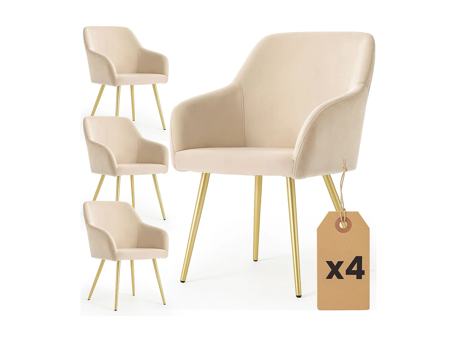 Set di 4 Sedie in velluto liscio ESTELLE Beige gambe oro