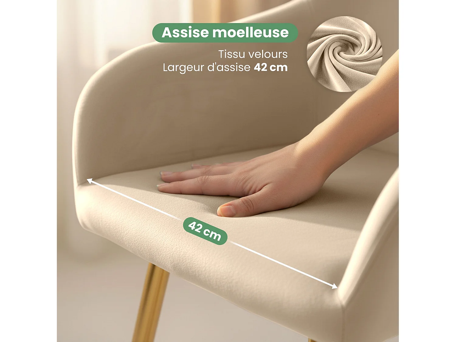 Set di 4 Sedie in velluto liscio ESTELLE Beige gambe oro