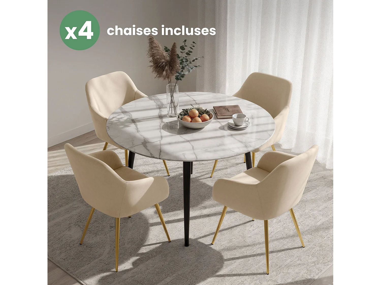 Set di 4 Sedie in velluto liscio ESTELLE Beige gambe oro