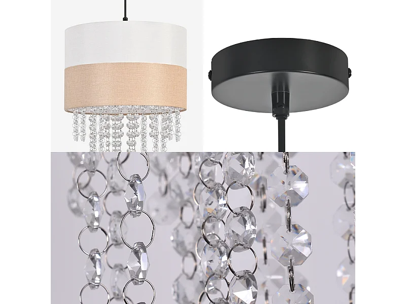 Lampa wisząca Nettlife Vintage na stół jadalny – żyrandol z 1 kryształową lampką, E27, regulowane oświetlenie retro do sypialni (żarówka nie jest dołączona)