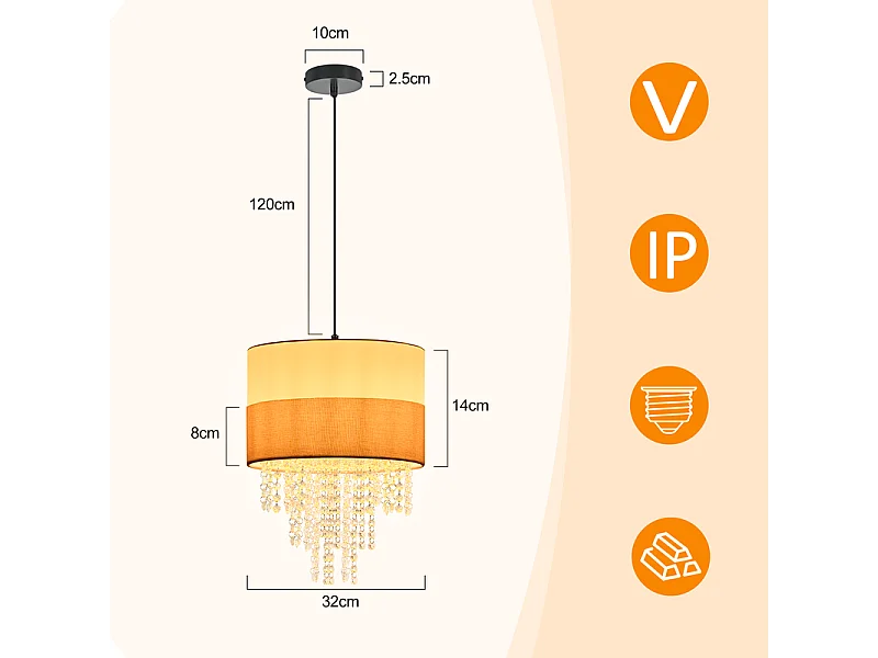 Lampa wisząca Nettlife Vintage na stół jadalny – żyrandol z 1 kryształową lampką, E27, regulowane oświetlenie retro do sypialni (żarówka nie jest dołączona)